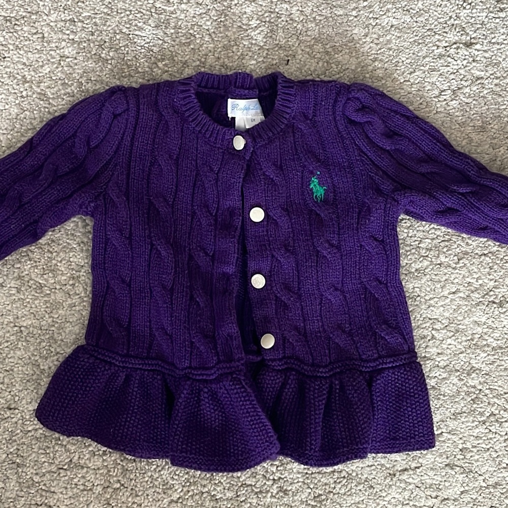 purple polo sweater with frill bottom
